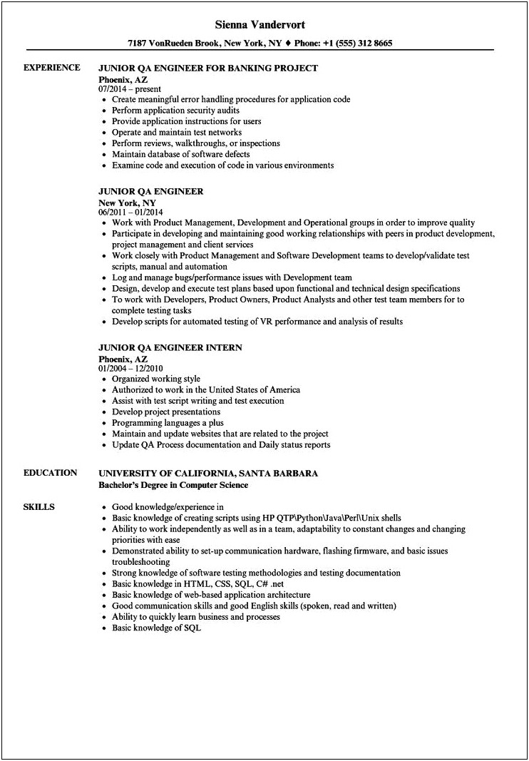 Best Resume For Quality Assurance Engineer