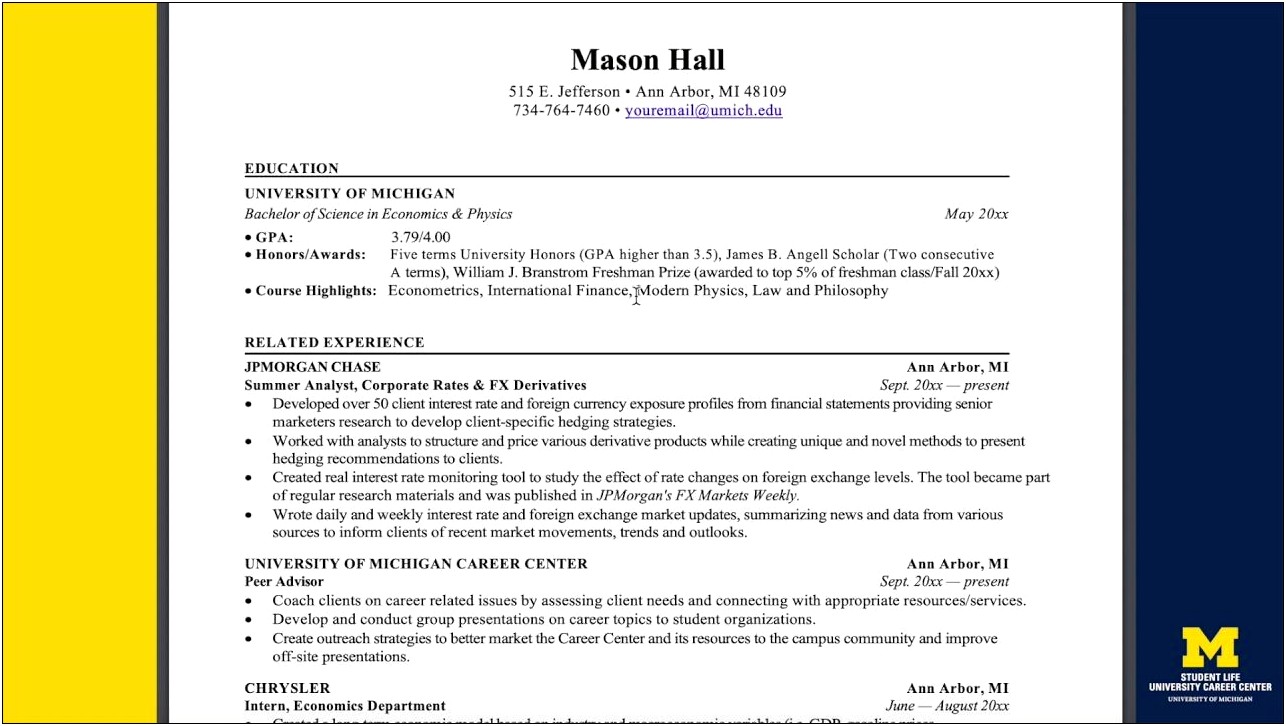 Best Resume For Recently Graduated Finance Major Student