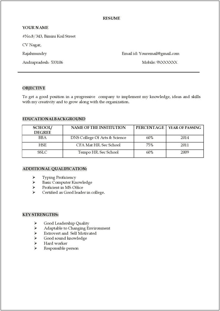 Best Resume Format Doc For Fresher