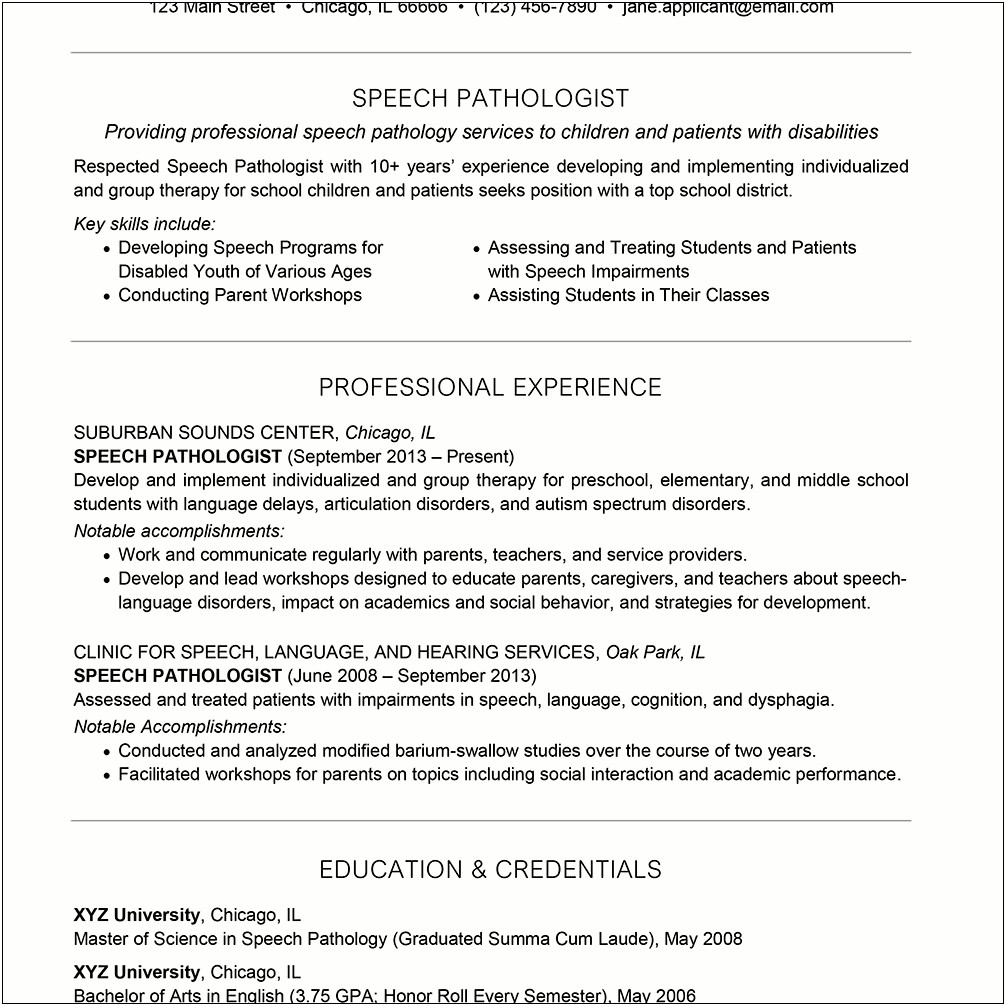 Best Resume Format For A Speech Language Pathologist