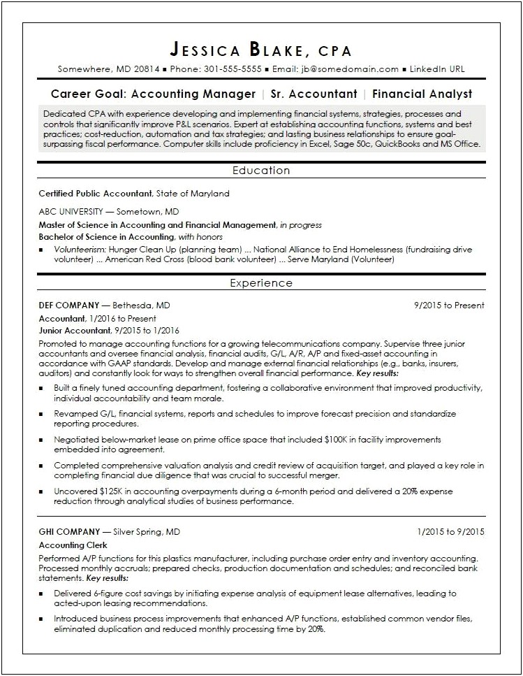 Best Resume Format For Accounting Jobs