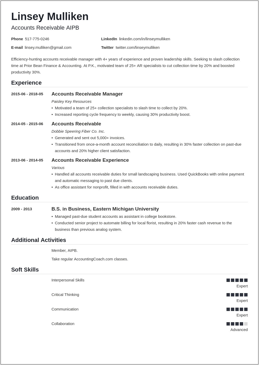 Best Resume Format For Accounts Receivable
