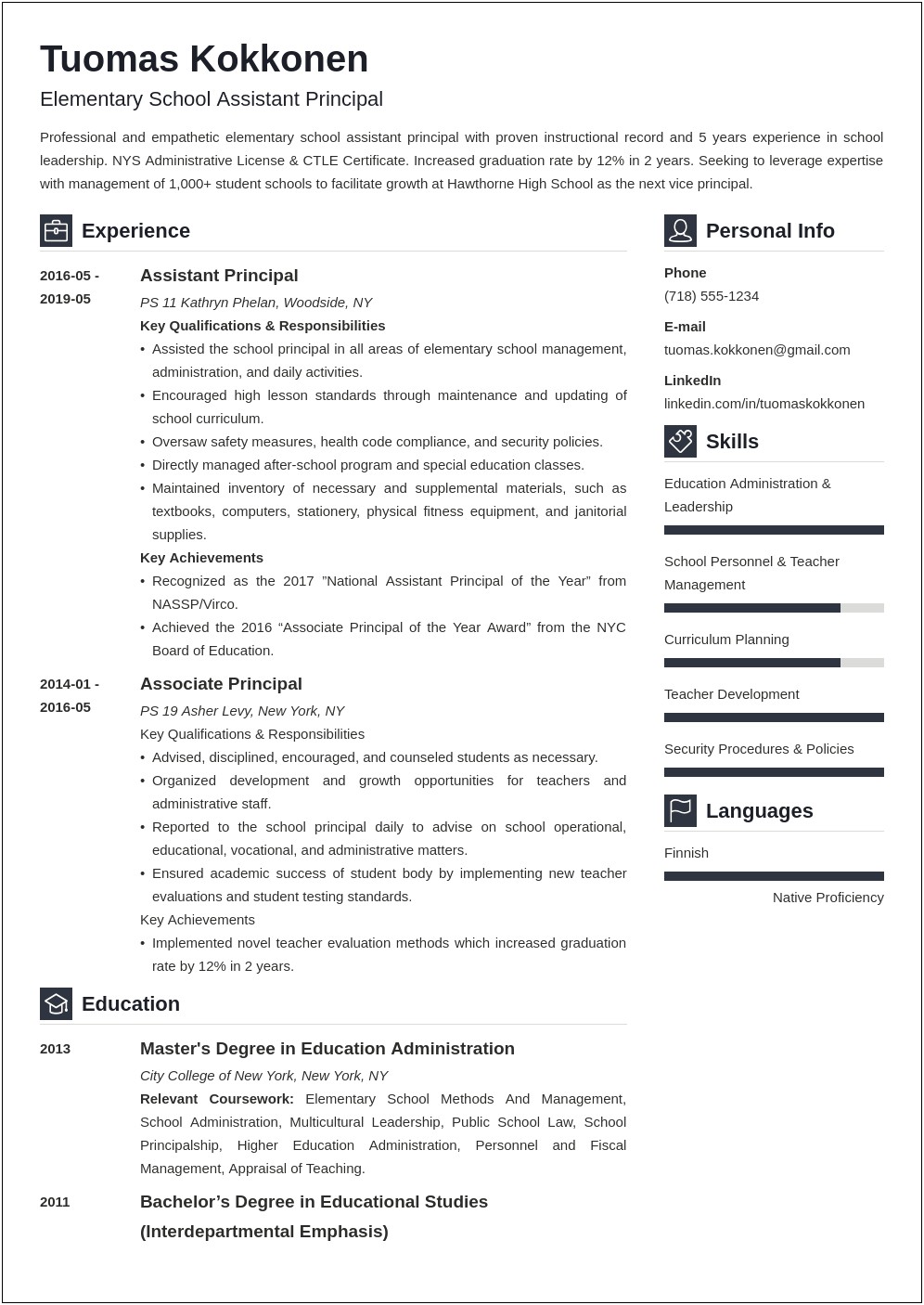Best Resume Format For Assistant Principal Post