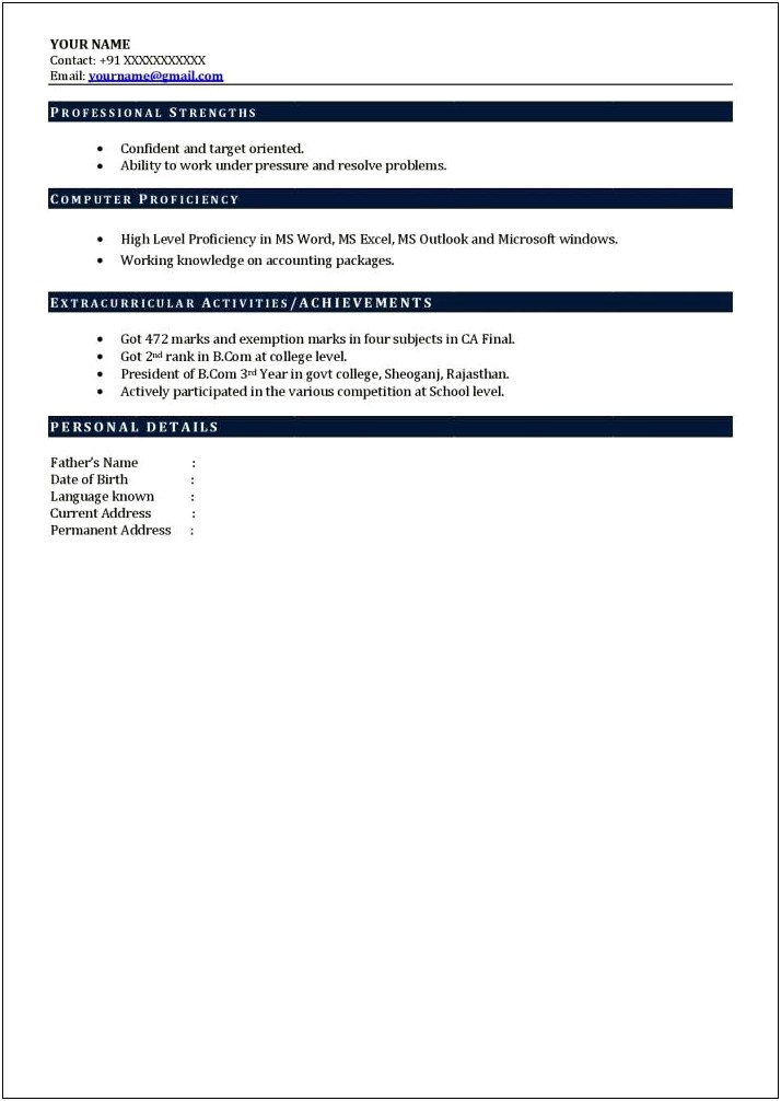Best Resume Format For Chartered Accountant