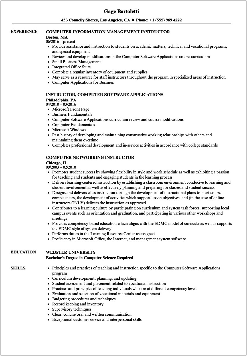 Best Resume Format For Computer Teachers