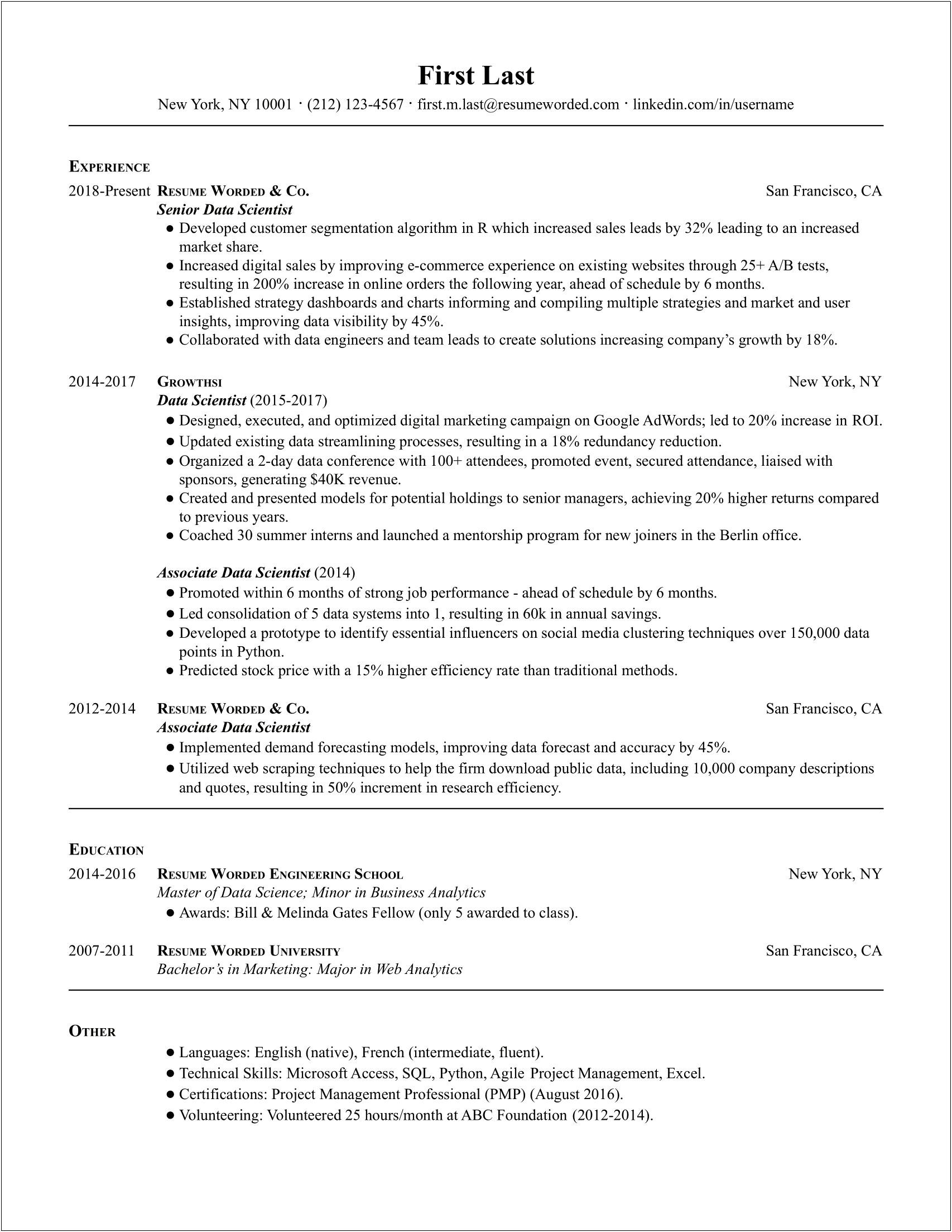 Best Resume Format For Data Scientist