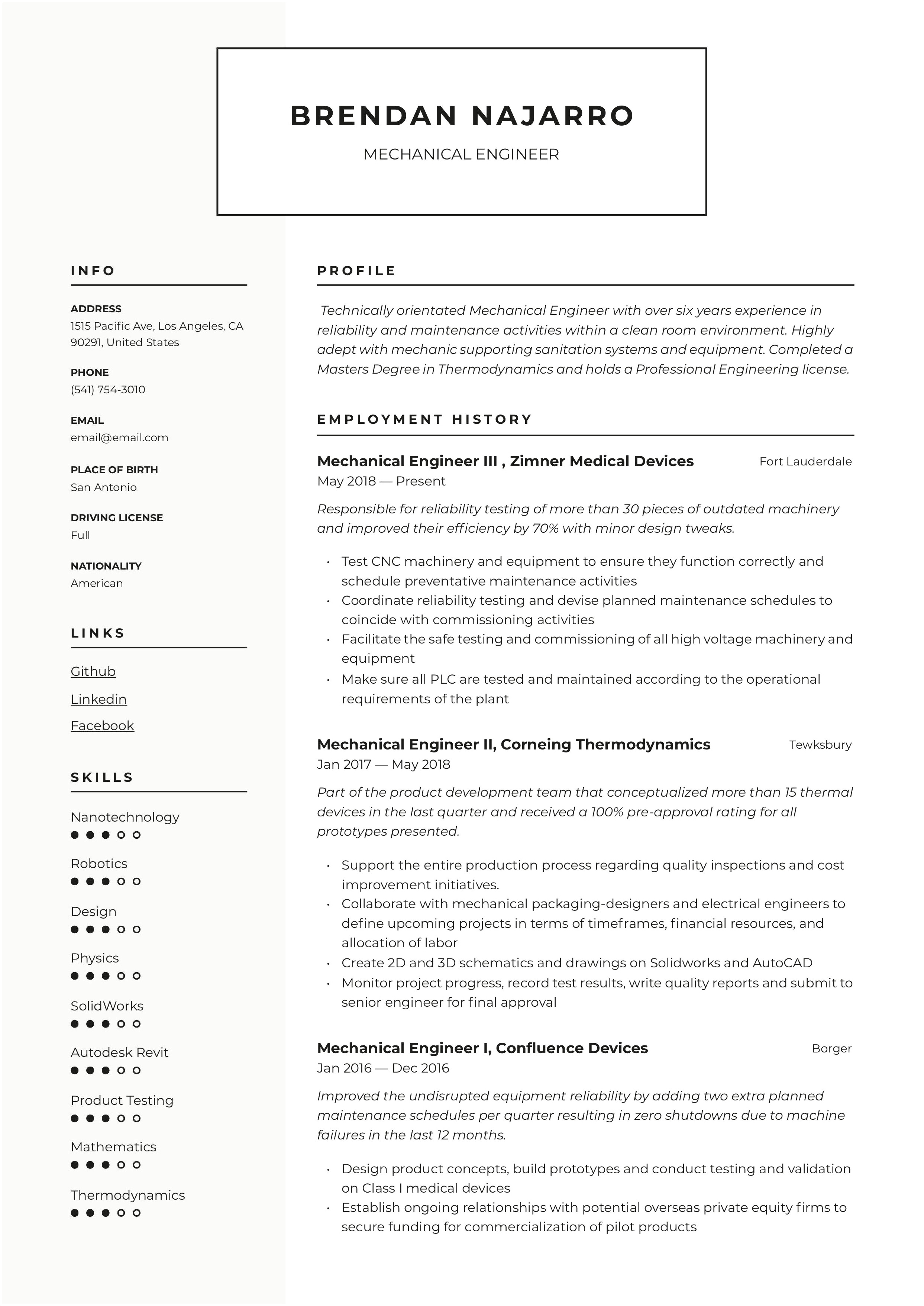 Best Resume Format For Experienced Mechanical Engineers Pdf