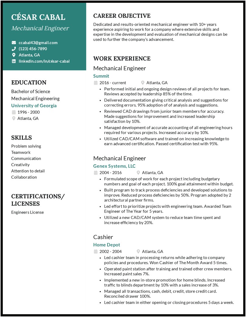 Best Resume Format For Fresher Mechanical Engineer