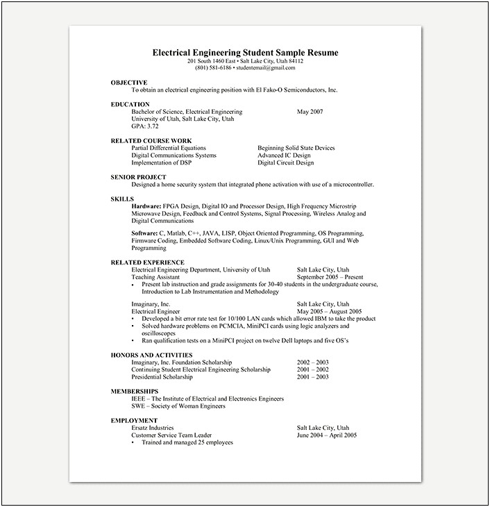 Best Resume Format For Freshers Engineers Pdf