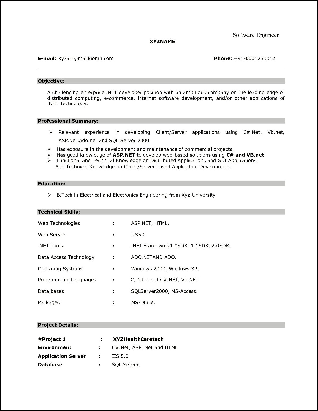 Best Resume Format For Freshers Engineers