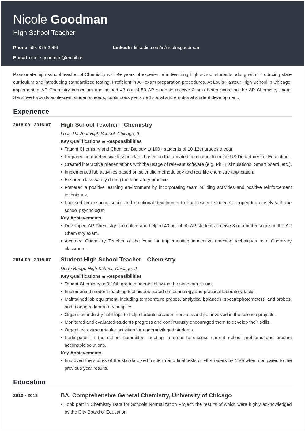 Best Resume Format For Hindi Teachers