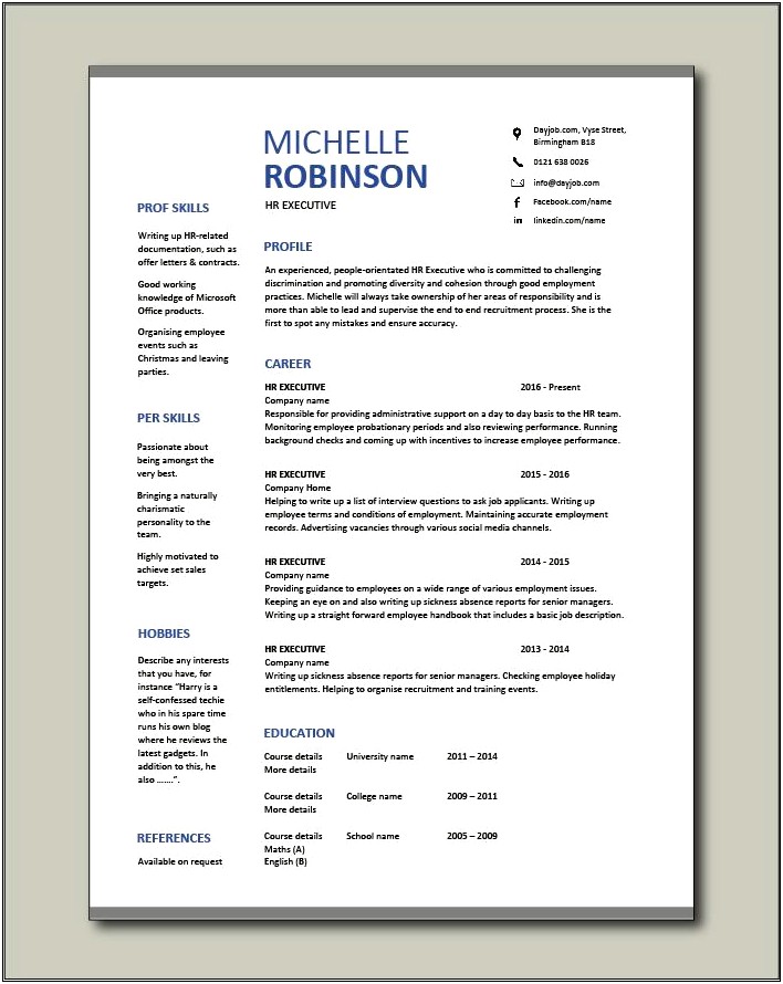 Best Resume Format For Hr Executive