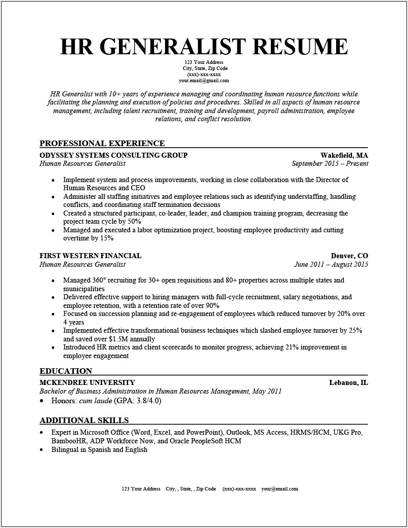 Best Resume Format For Hr Professionals