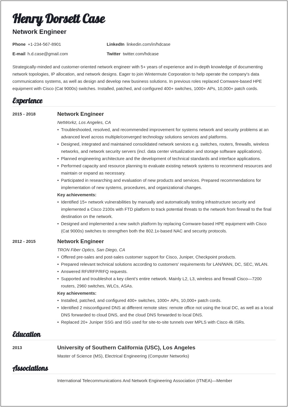 Best Resume Format For Network Engineer Fresher