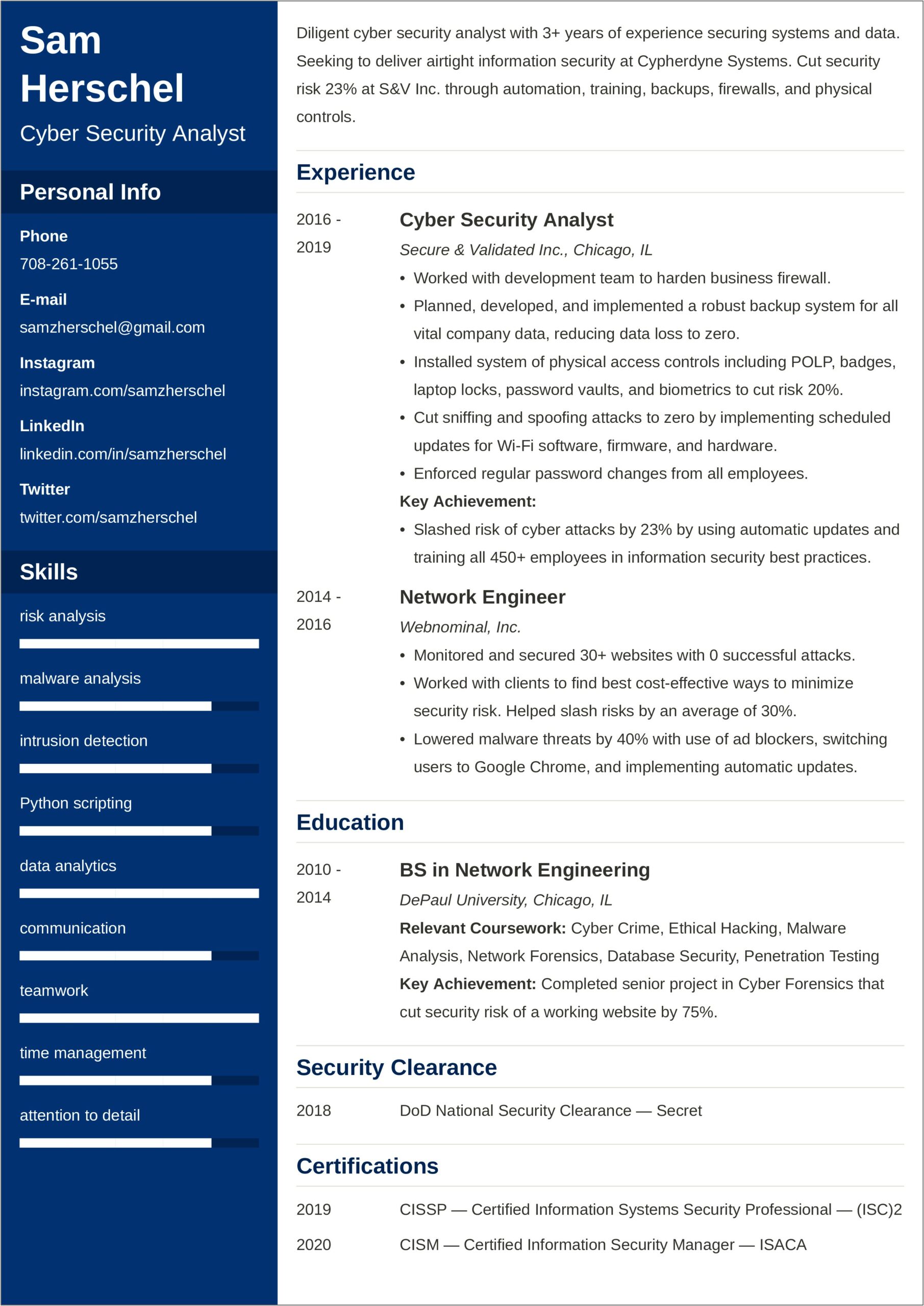 Best Resume Format For Network Security Engineer