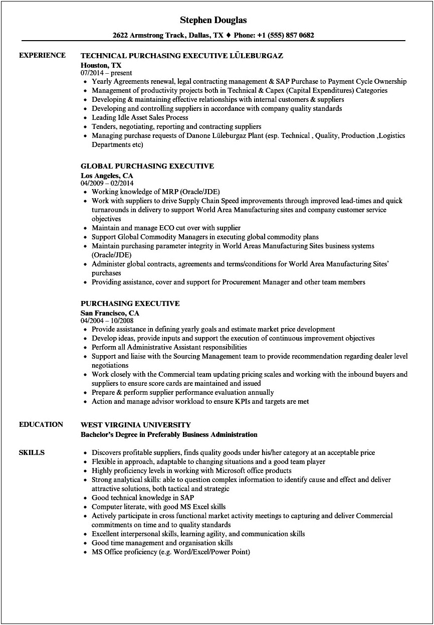 Best Resume Format For Purchase Manager