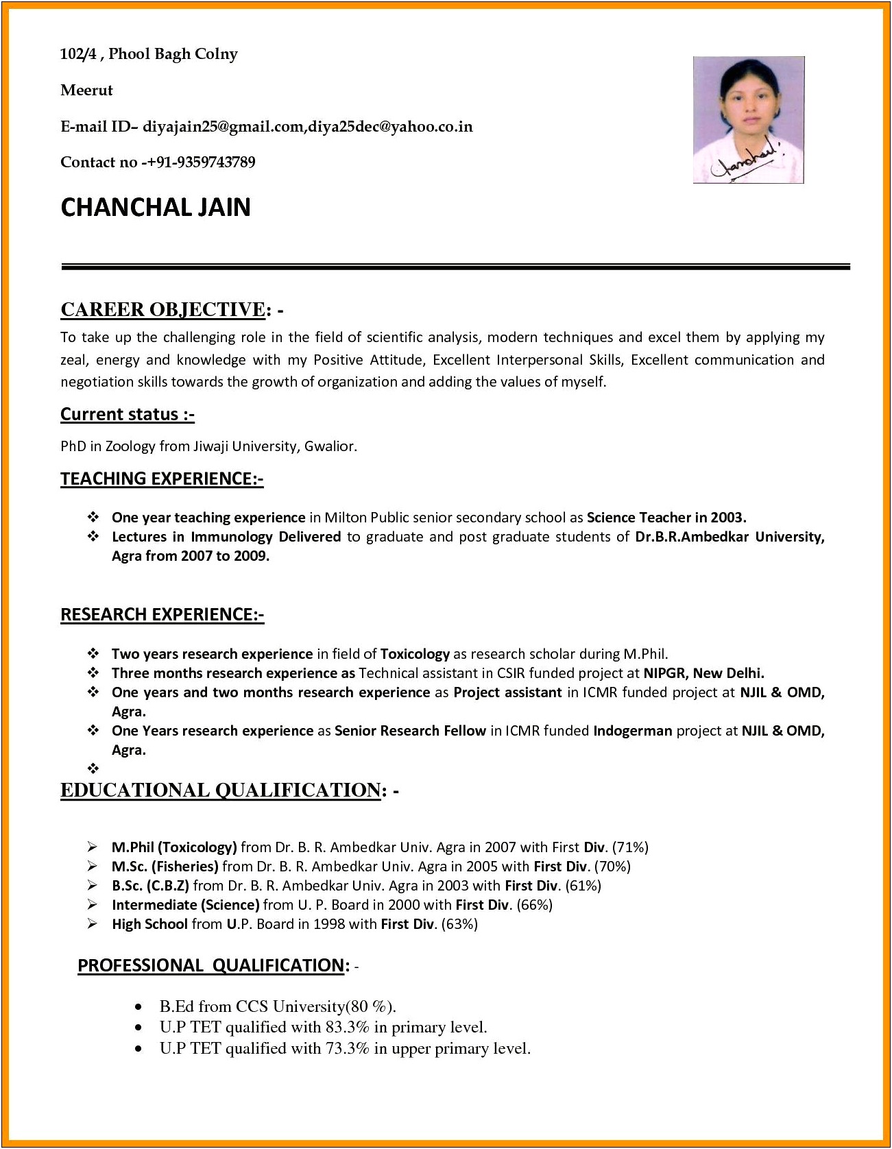 Best Resume Format For Teaching Job