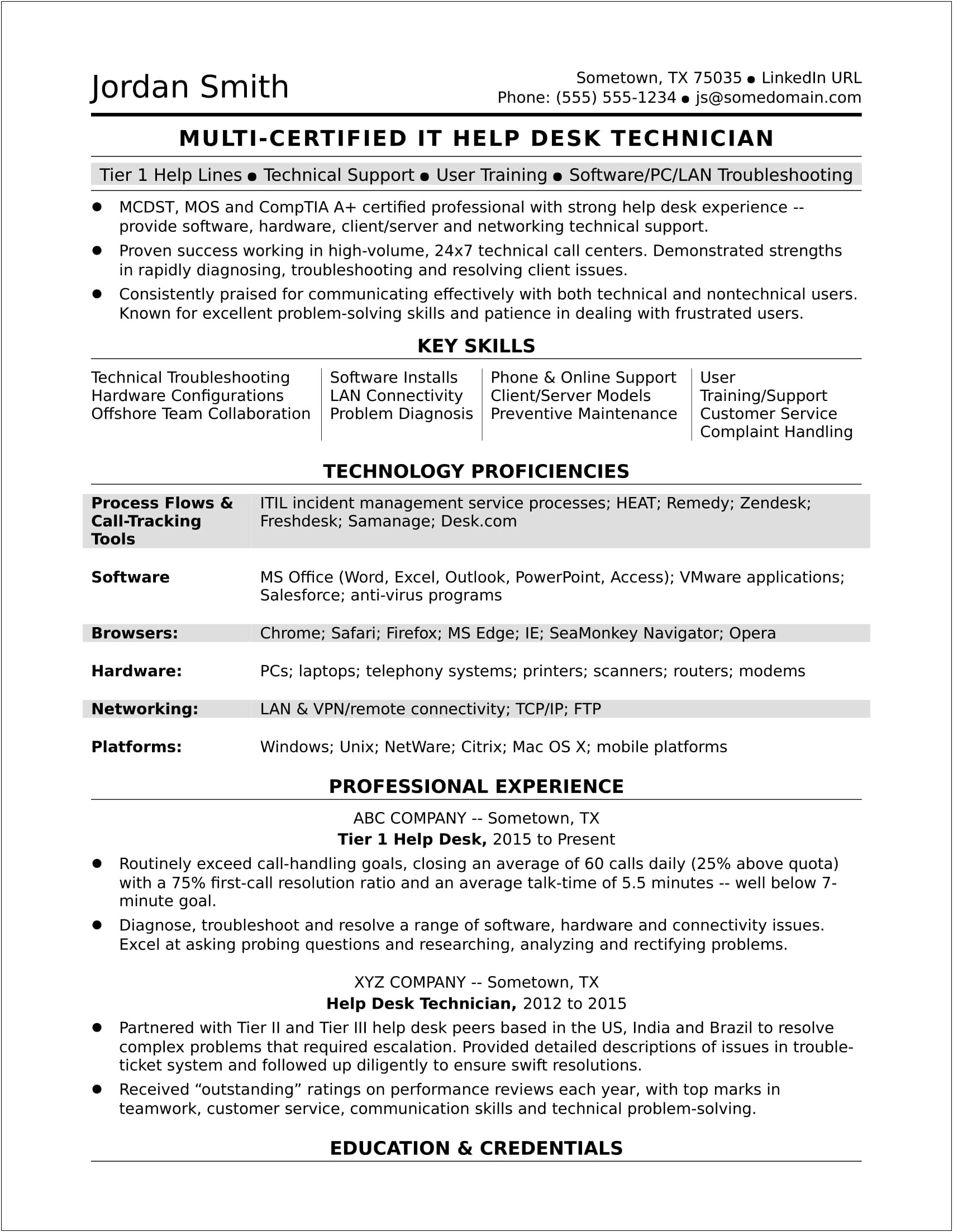 Best Resume Format For Technical Support Engineer