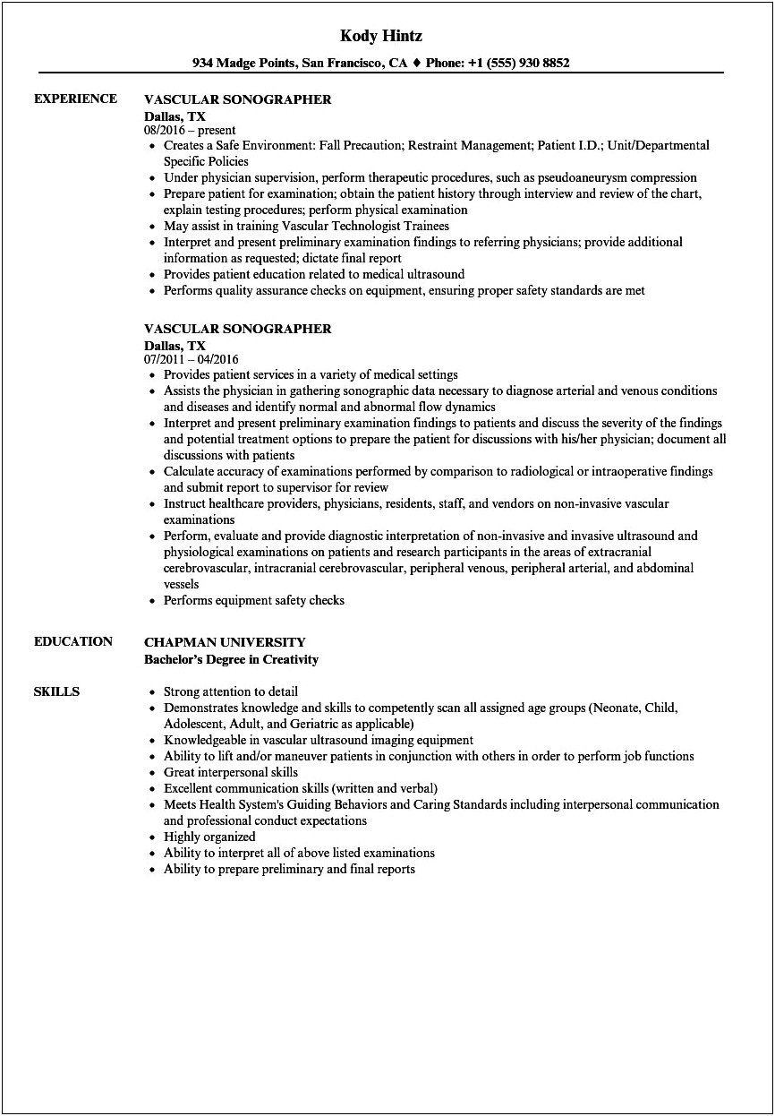 Best Resume Format For Ultrasound Technician