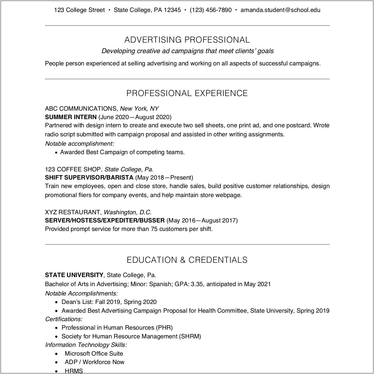 Best Resume Format For Undergraduate Students