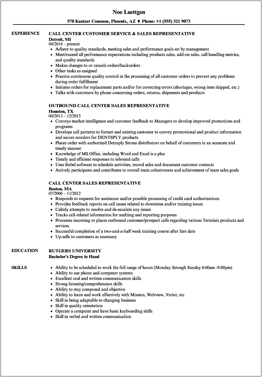 Best Resume Objectives For Call Center