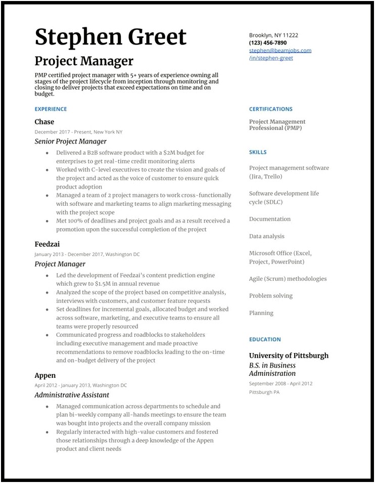 Best Resume Of A Project Manager