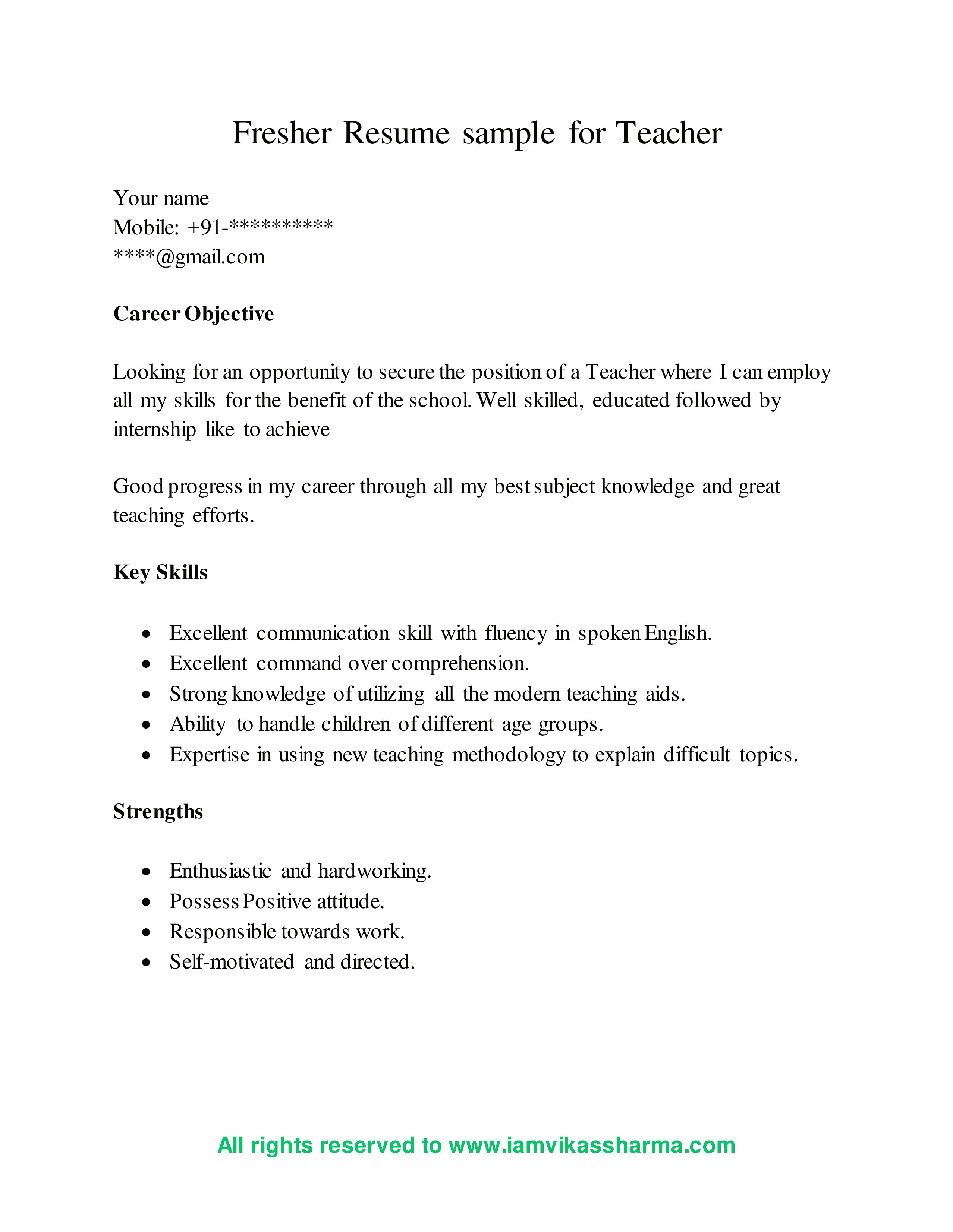 Best Resume Sample Format For Freshers