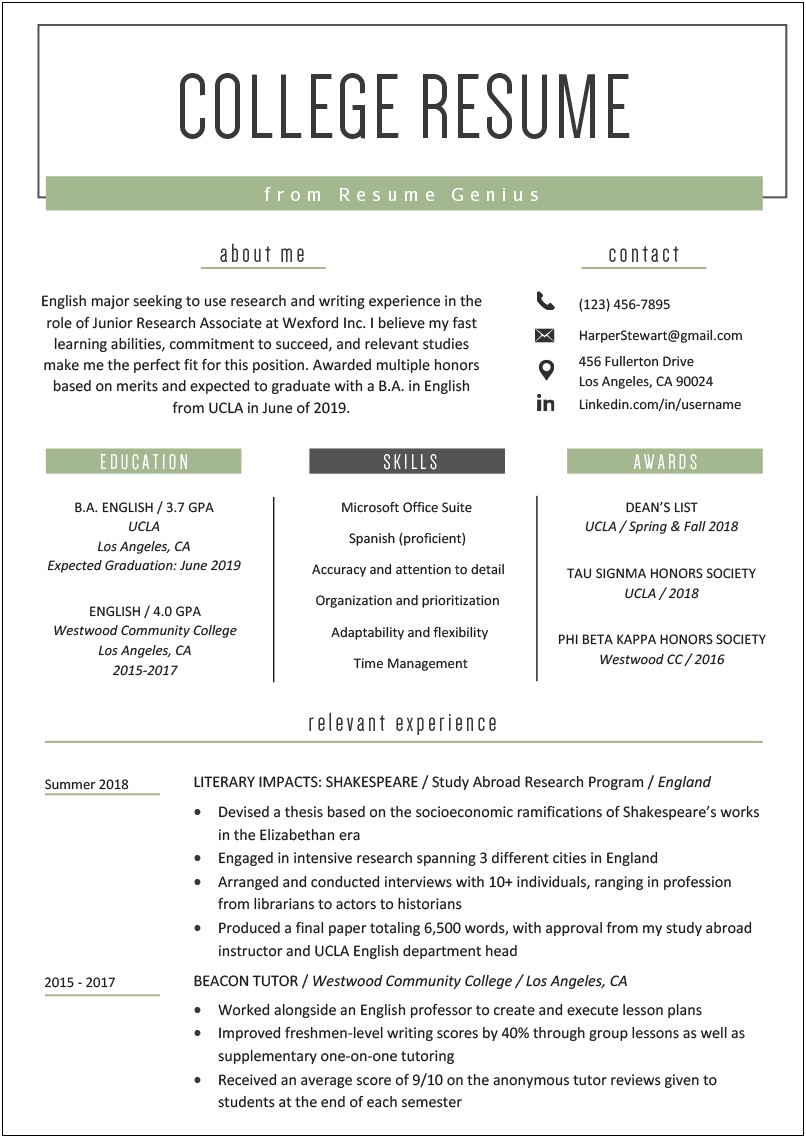 Best Resume Samples For College Students