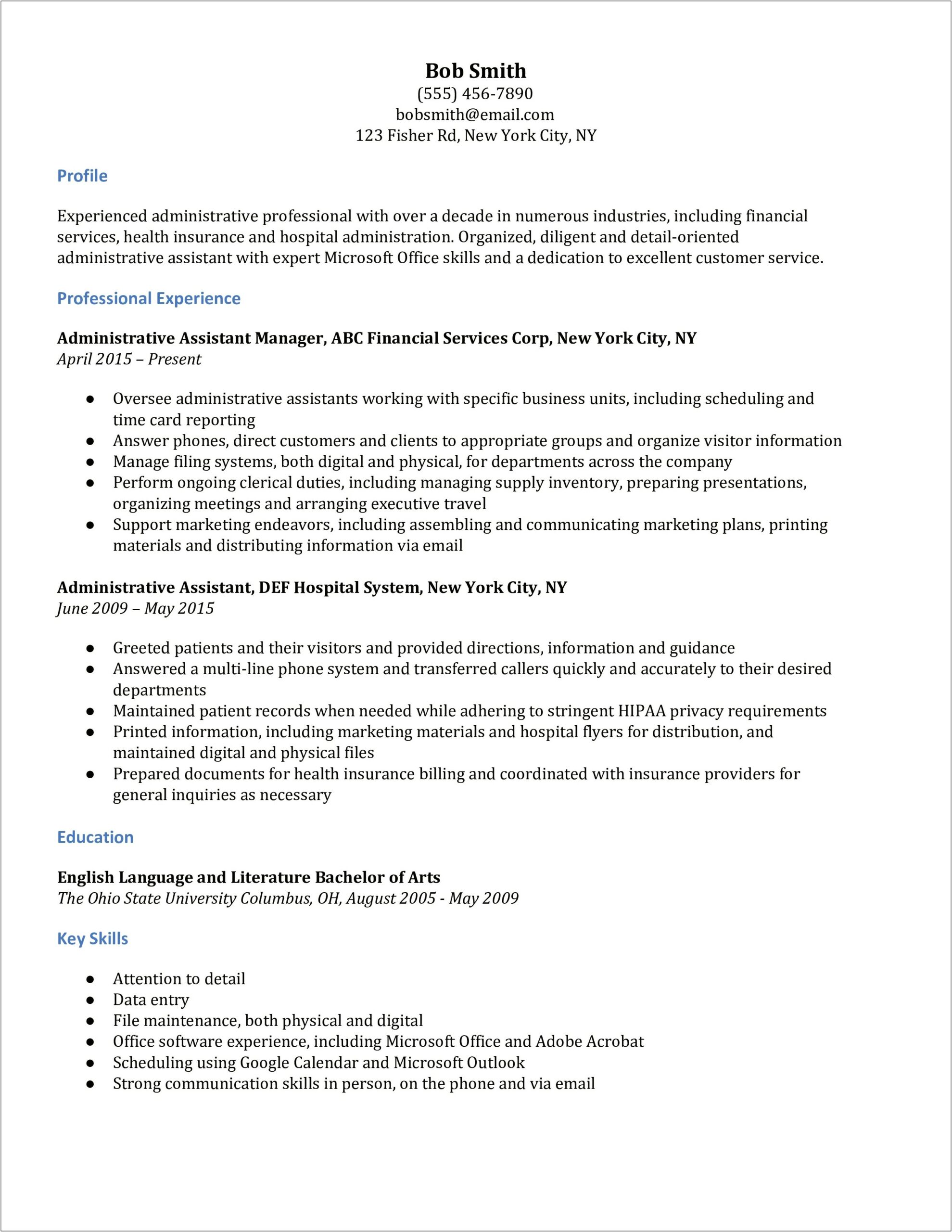 Best Resume Summary For Administrative Assistant