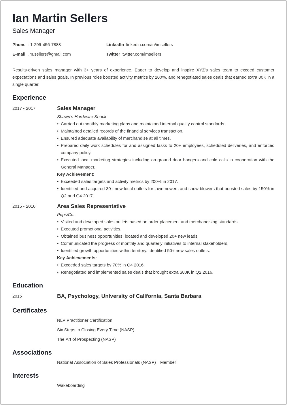 Best Resume Summary For Sales Manager