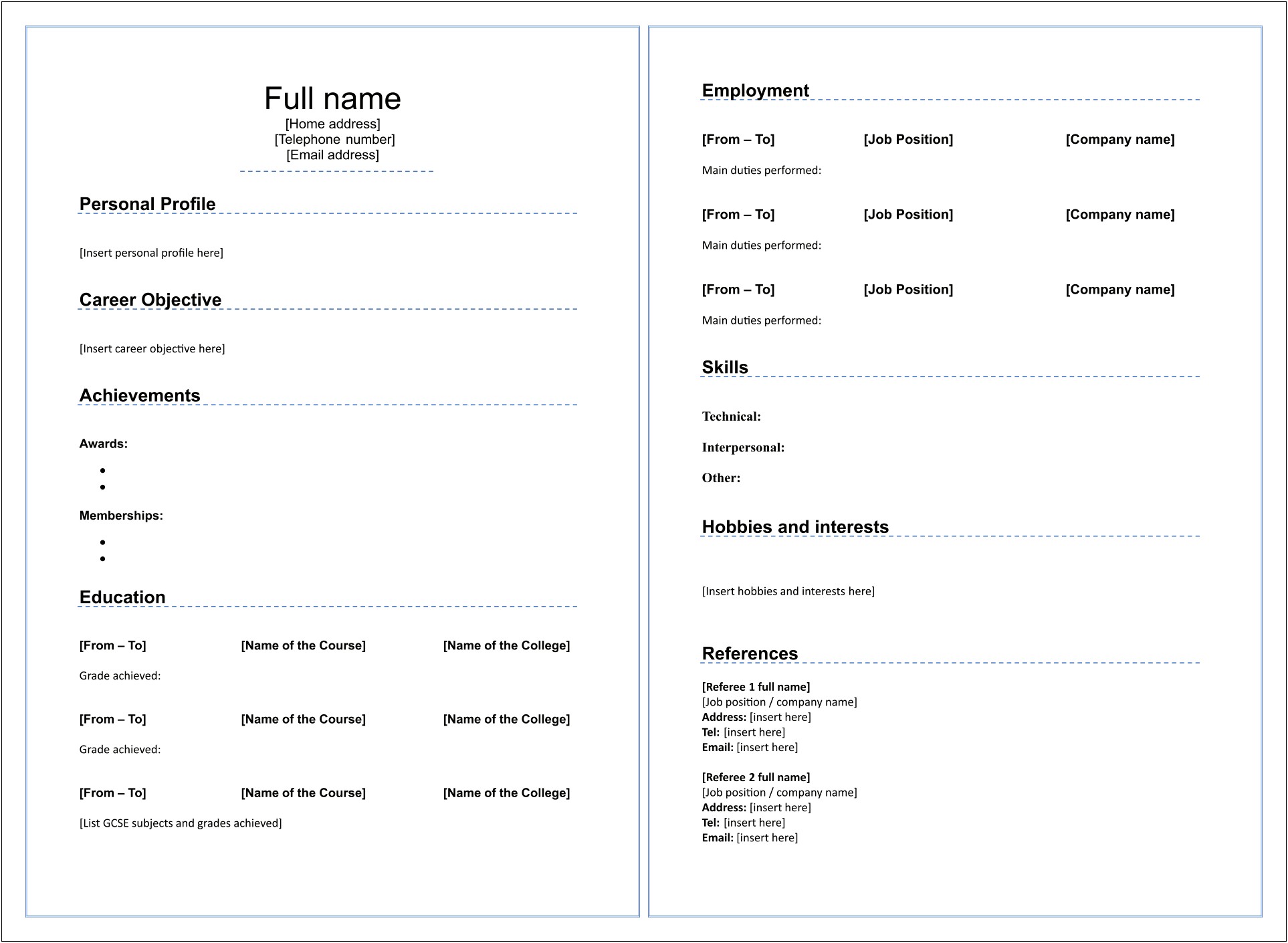 Best Resume Template Fill In The Blank