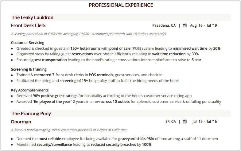 Best Resume Templates For Hospitality Industry