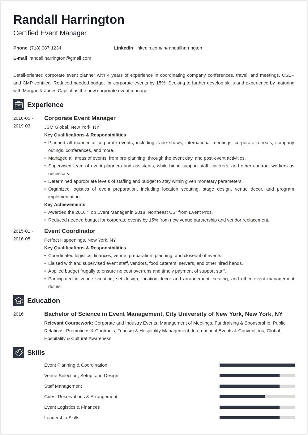 Best Summary For Event Planning Resume