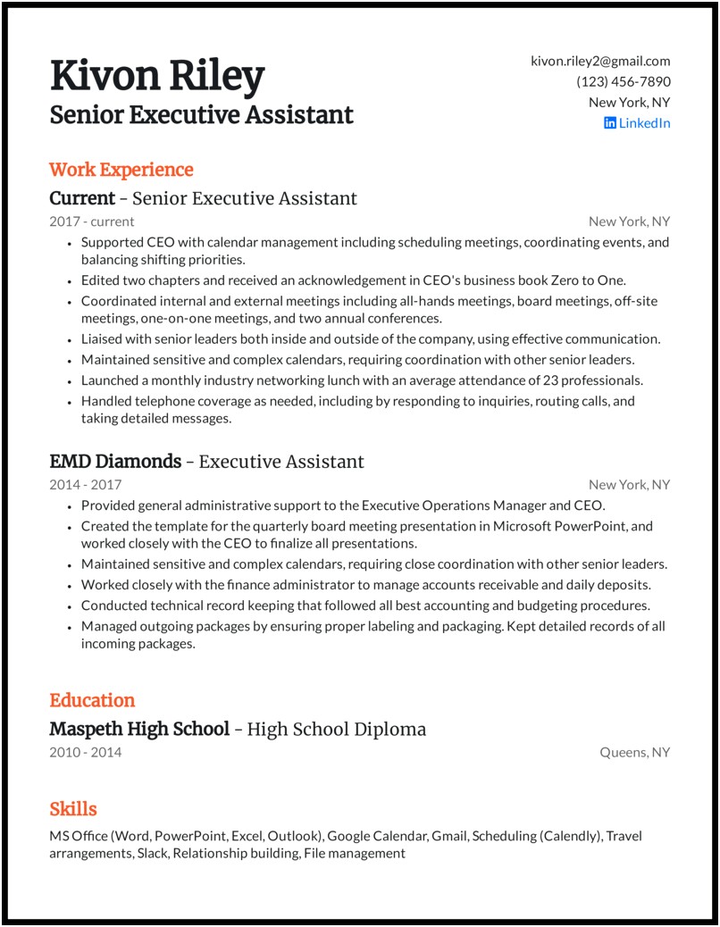 Best Summary For Executive Assistant Resume