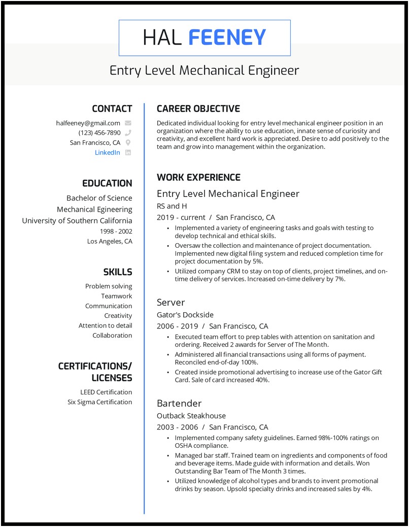 Best Summary In Resume For Mechanical Engineer Fresher