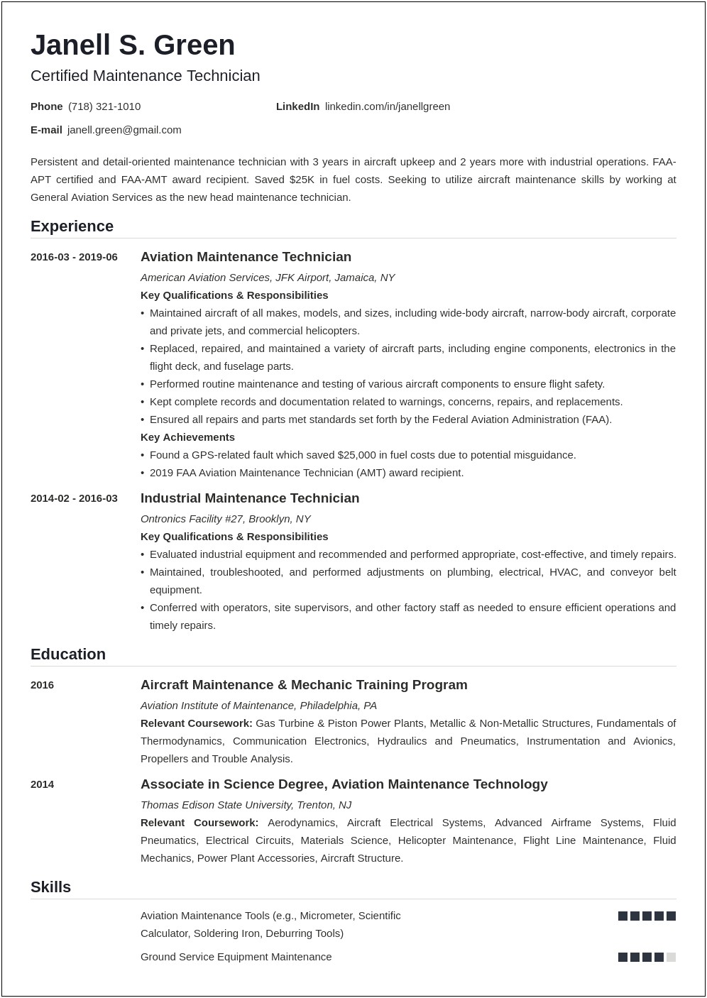 Best Things To Have On Maintenance Tech Resume