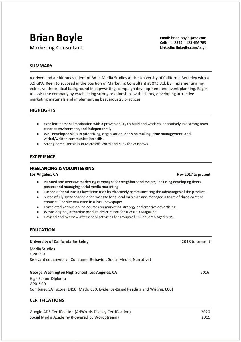 Best Way To Express Minimal Experience Resume