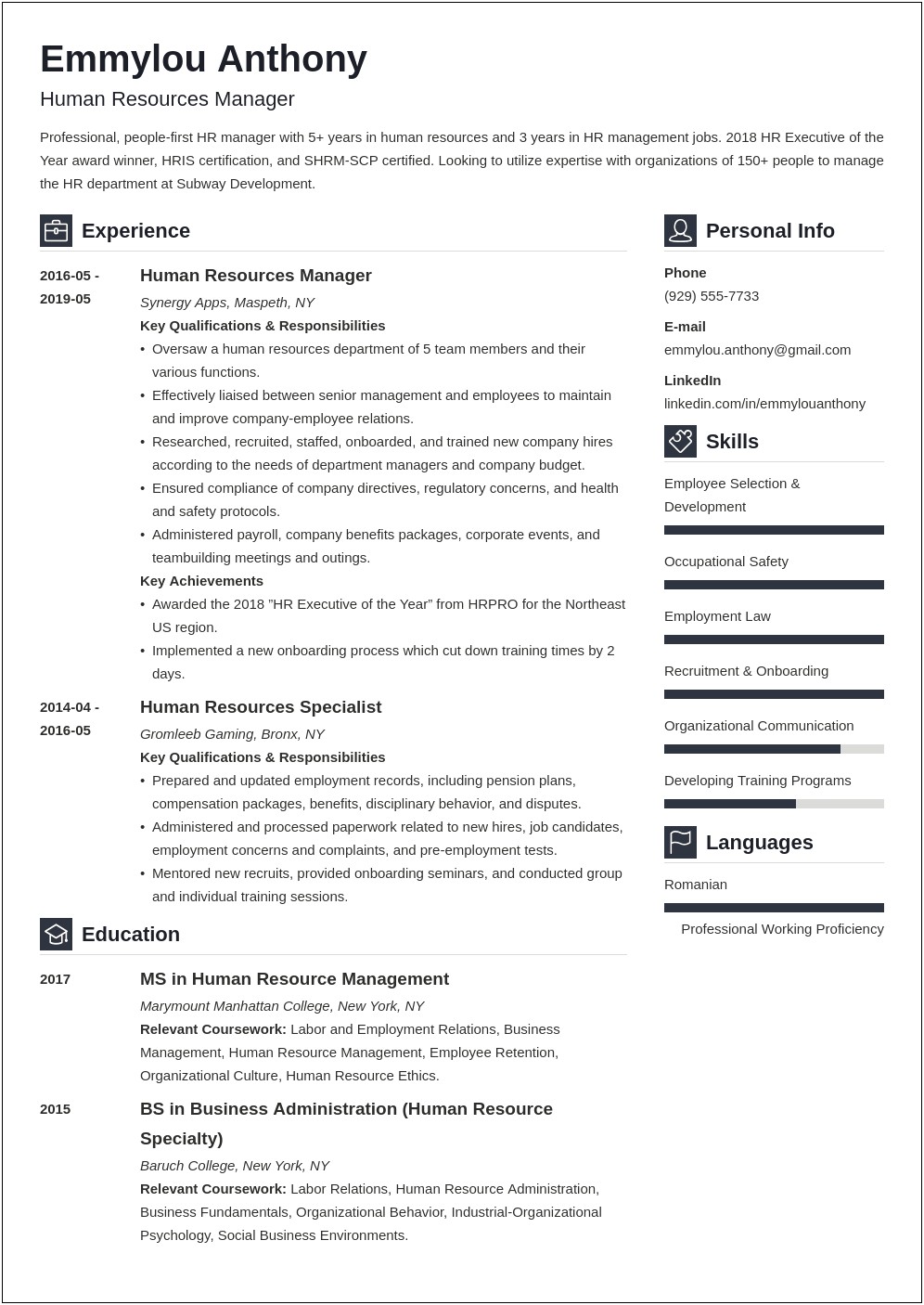 Best Word Resume Template 2018 For Hr