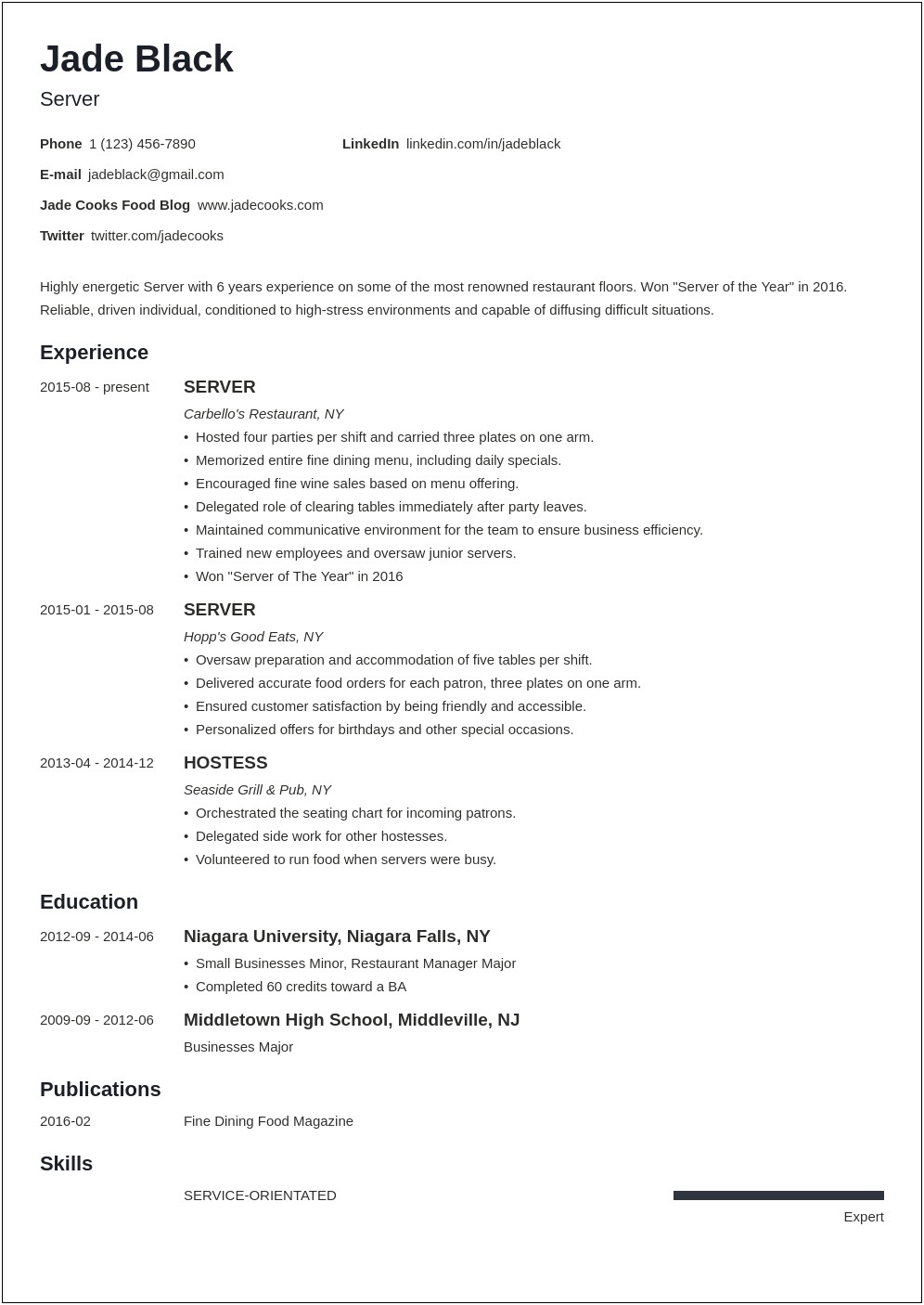 Better Word For Server On A Resume
