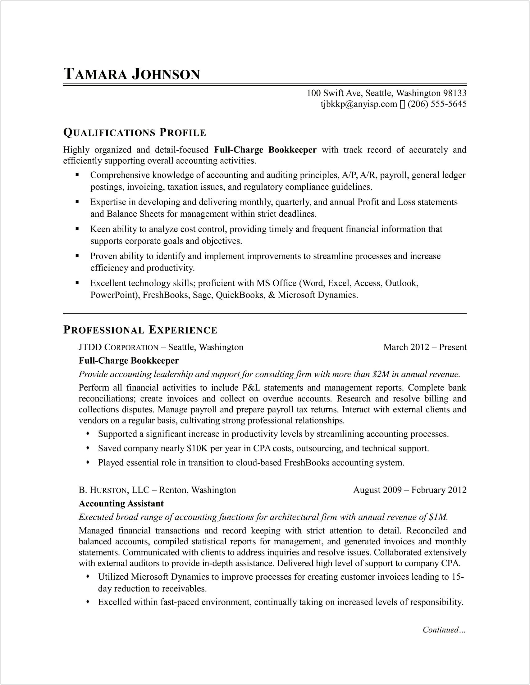 Bills And Bookkeeping Resume Template 2019