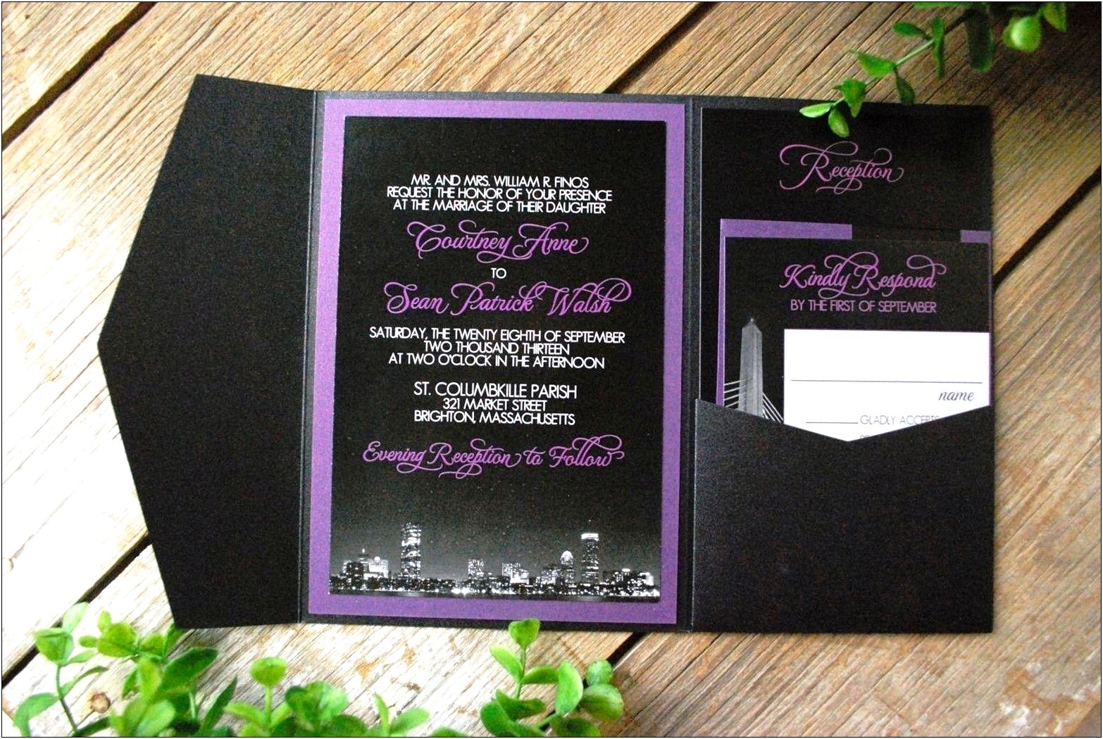 Black And Purple Wedding Invitation Kits