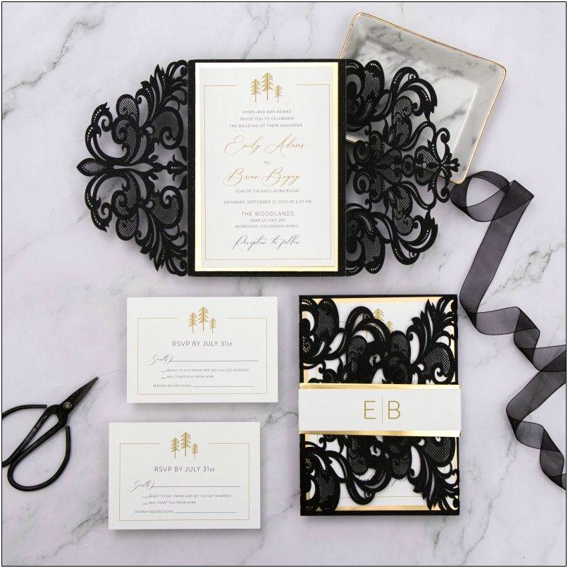 Black And White Vintage Damask Pocket Wedding Invitations