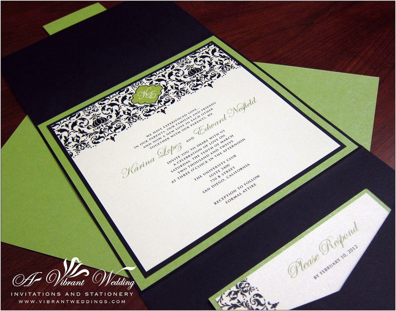 Black White And Lime Green Wedding Invitations