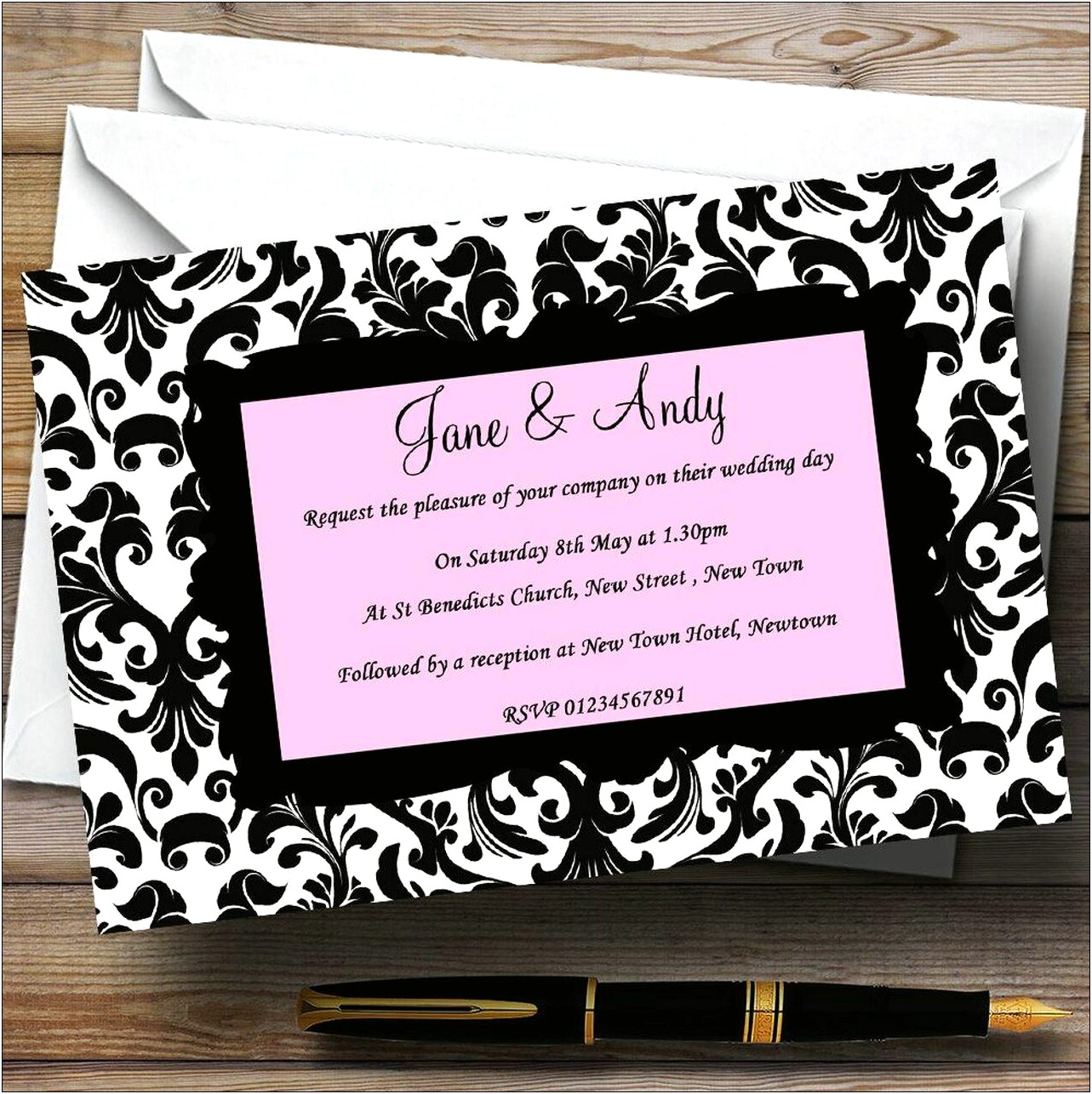 Black White Hot Pink Wedding Invitations