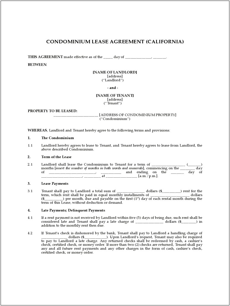 Blank Rental Agreement Letter Template California Download
