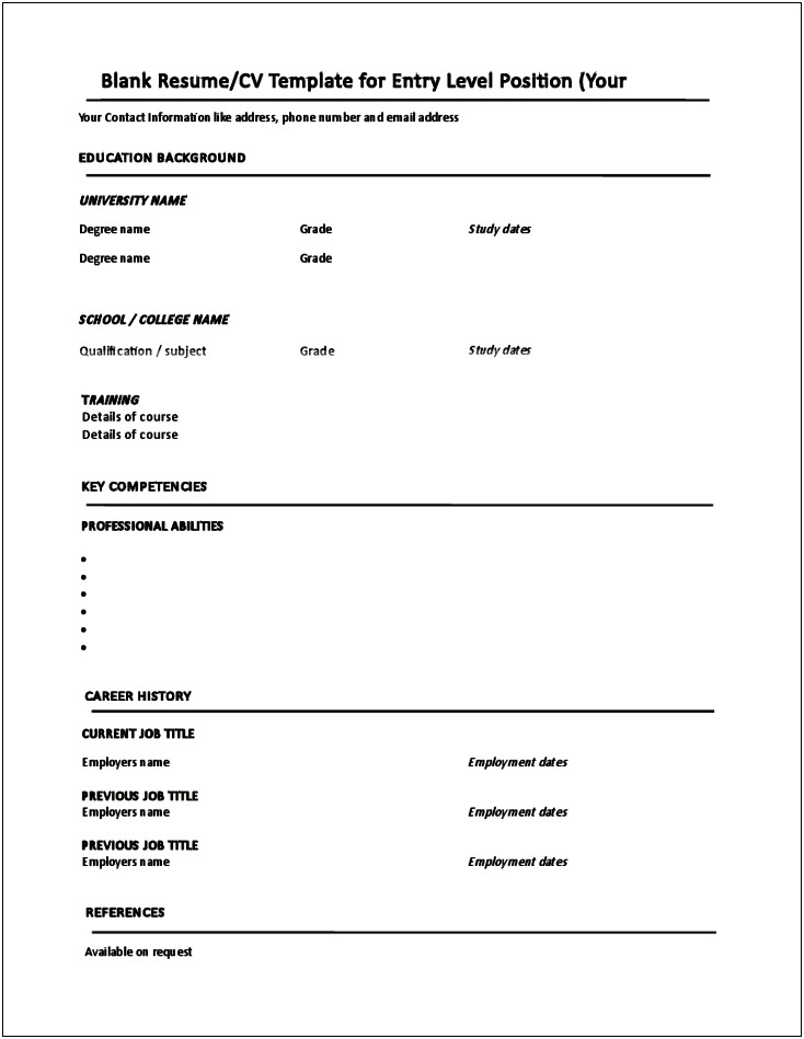 Blank Resume Form For Job Application