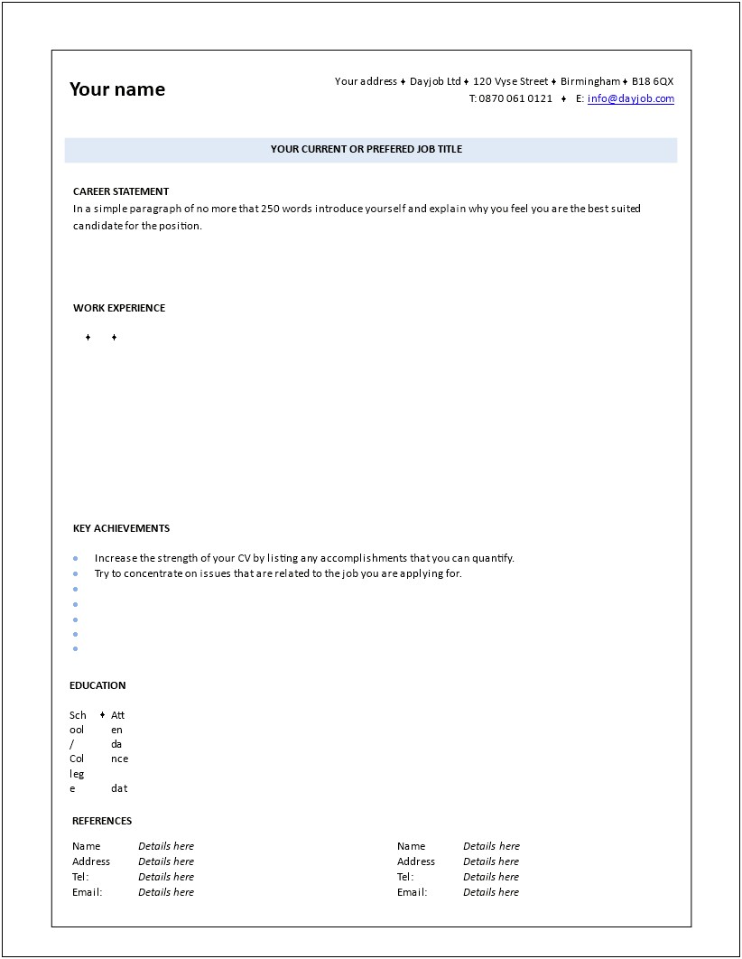 Blank Resumes Templates For Job Seekers