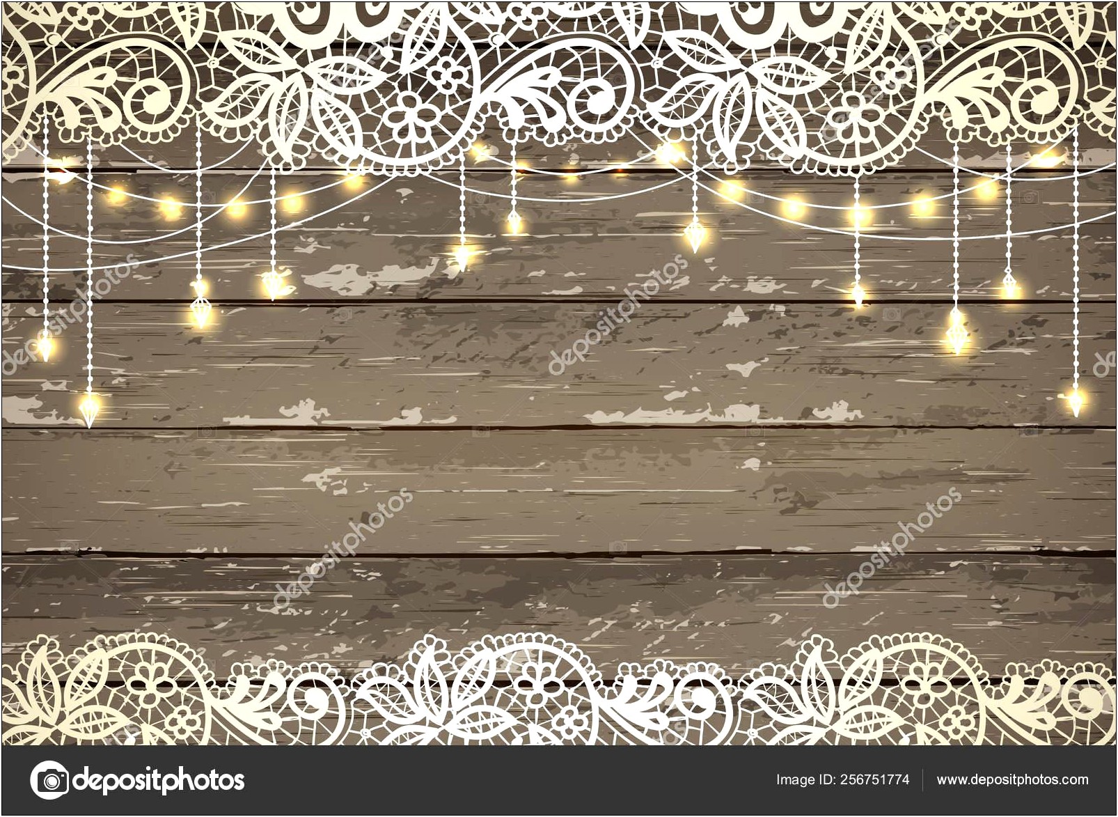 Blank Rustic Wedding Invitation Background With Lights