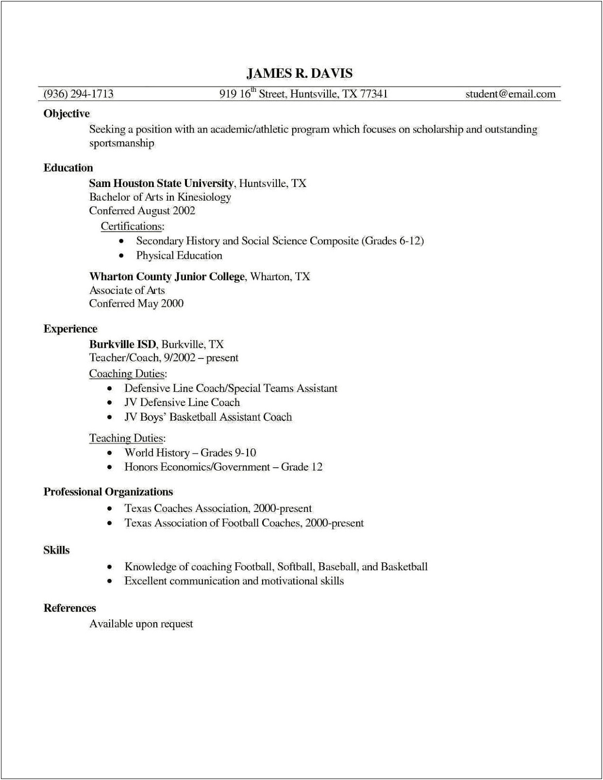 Blank Template For High School Football Player Resume