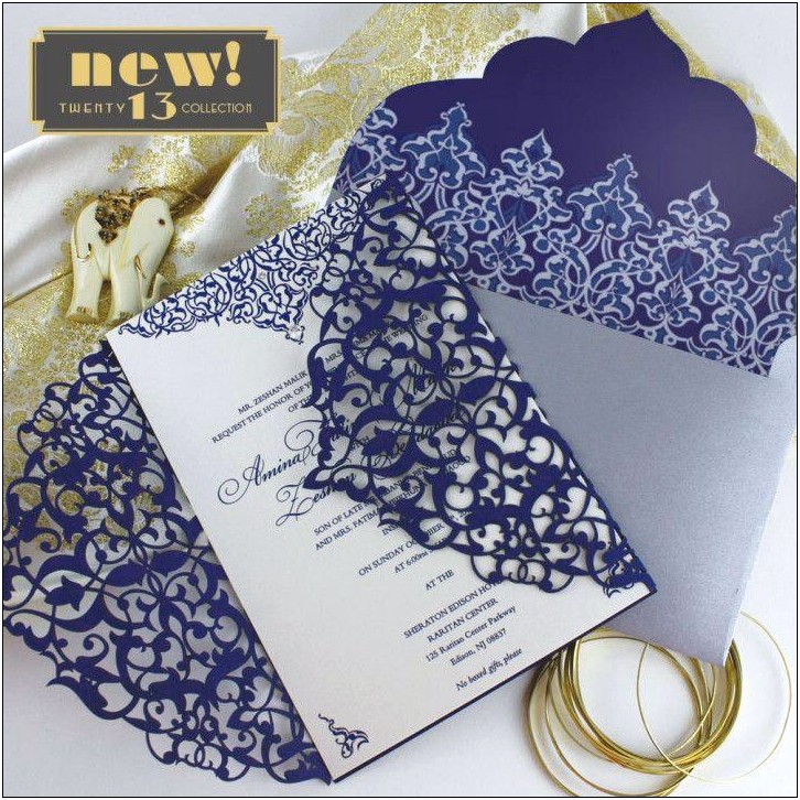 Blue Laser Cut Wedding Invitations Indian